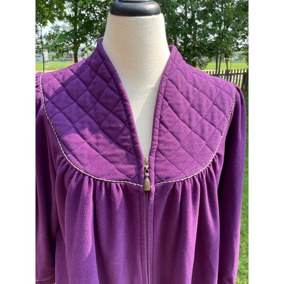 Vintage Vanity Fair Purple Quilted Collar Zip-Front Robe Loungewear Size L 100% - Picture 2 of 9